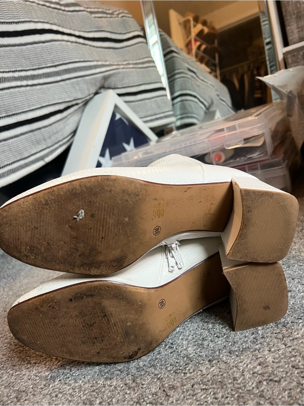Amazon White Textured Ankle Booties with Block Heel - Picture 5 of 5